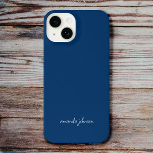 Add Your Full Name Minimal Monogram Dark Navy Blue iPhone 15 Case