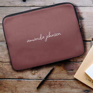 Add Your Full Name Minimal Monogram Dark Rose Laptop Sleeve