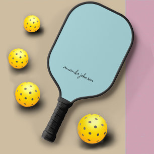 Add Your Full Name Minimal Monogram Light Blue Pickleball Paddle