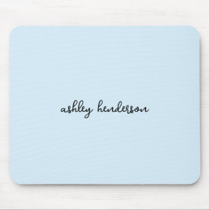 Add Your Full Name Minimal Monogram on Light Blue Mouse Mat