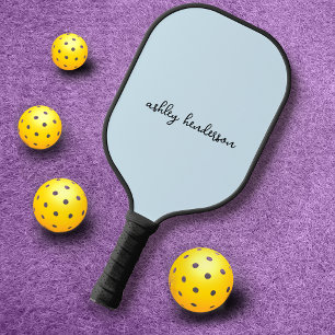 Add Your Full Name Minimal Monogram on Light Blue Pickleball Paddle