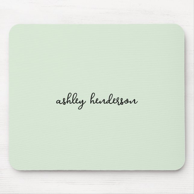 Add Your Full Name Minimal Monogram on Light Green Mouse Mat (Front)