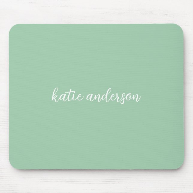 Add Your Full Name Minimal Monogram on Light Green Mouse Mat (Front)