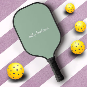 Add Your Full Name Minimal Monogram on Light Green Pickleball Paddle
