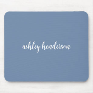 Add Your Full Name Minimal Monogram on Muted Blue Mouse Mat