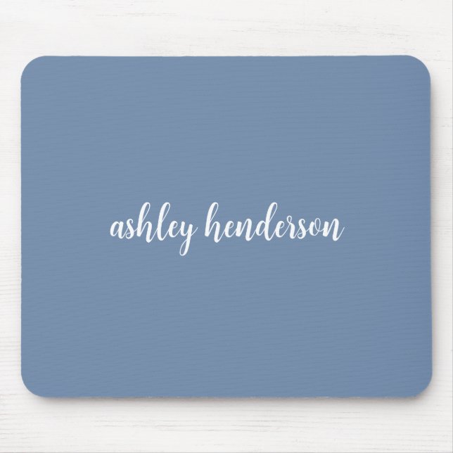 Add Your Full Name Minimal Monogram on Muted Blue Mouse Mat (Front)