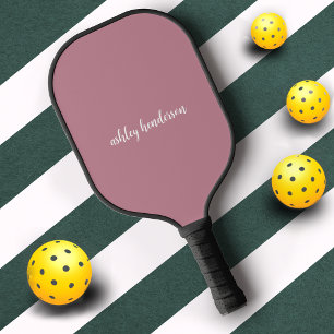 Add Your Full Name Minimal Monogram on Rose Pink Pickleball Paddle