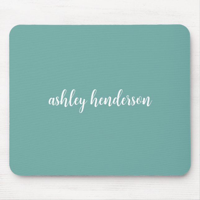 Add Your Full Name Minimal Monogram on Turquoise Mouse Mat (Front)