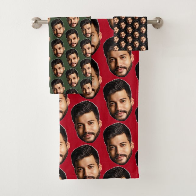 Add Your Funny Face Photo Pattern Personalised Bath Towel Set (Insitu)