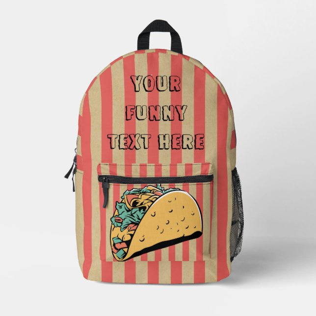 Add your Funny quote Cool Taco Retro Stripes Printed Backpack (Front)
