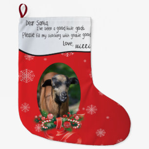 ADD YOUR GOAT Photo and Name Dear Santa Large Christmas Stocking
