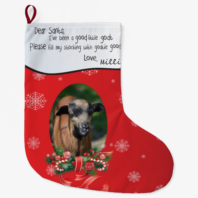 ADD YOUR GOAT Photo and Name Dear Santa Large Christmas Stocking (Front)