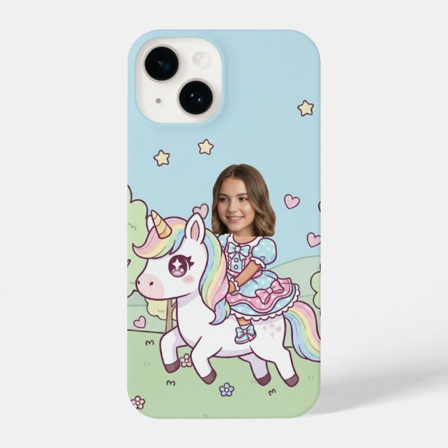 Add Your Head Ride a Unicorn Custom Photo iPhone Case (Back)