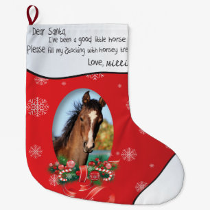ADD YOUR HORSE Photo and Name Dear Santa Large Christmas Stocking