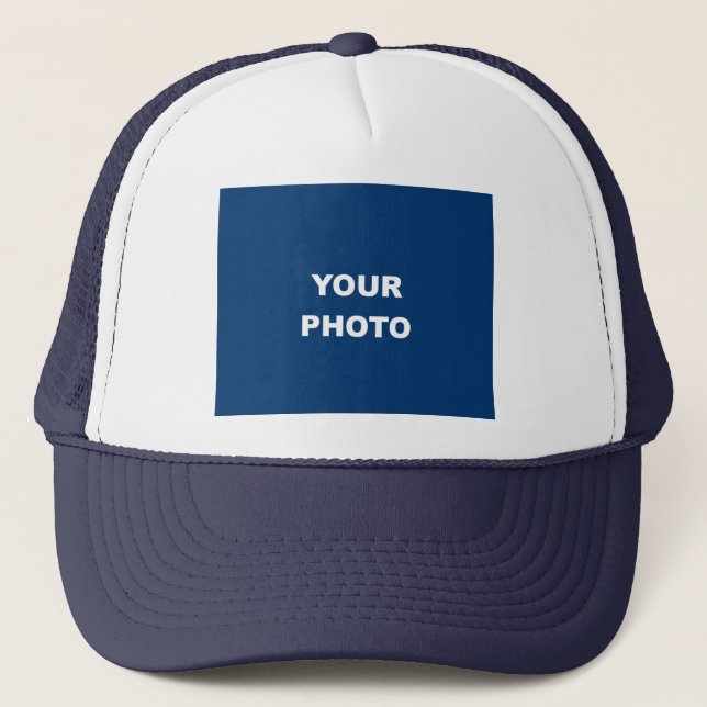 Add Your Image Photo Logo White and Navy Trucker Hat (Front)