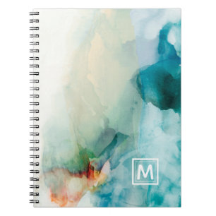Add Your Initial   Aversion - Blue Watercolor Notebook