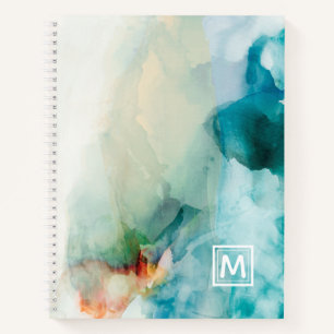 Add Your Initial   Aversion - Blue Watercolor Notebook