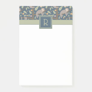 Add Your Initial Cute Floral Sloth Pattern Post-it Notes