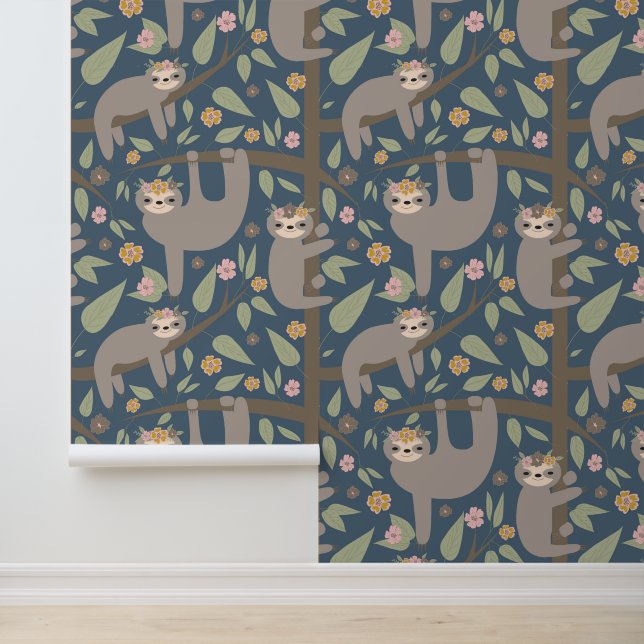 Add Your Initial | Cute Floral Sloth Pattern Wallpaper (Application)