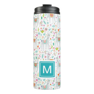 Add Your Initial   Cute Pastel Llama Pattern Thermal Tumbler