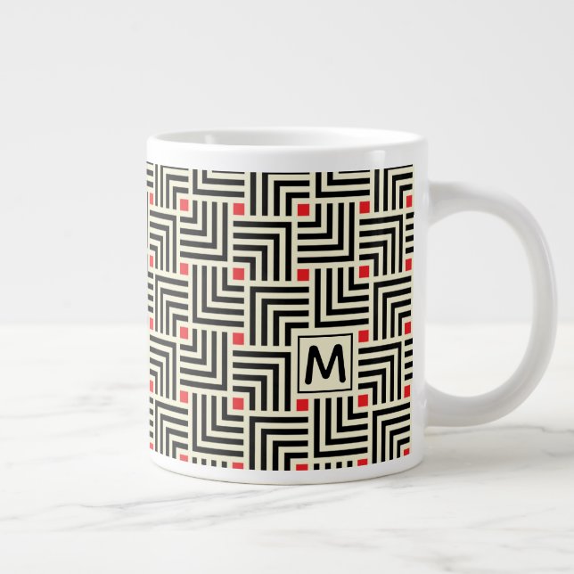 Add Your Initial | Geometric Lines Pattern Large Coffee Mug (Right)