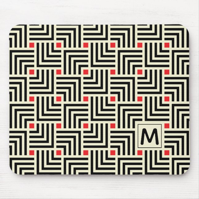 Add Your Initial | Geometric Lines Pattern Mouse Mat (Front)