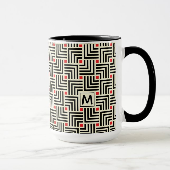 Add Your Initial | Geometric Lines Pattern Mug (Right)