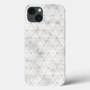 Add Your Initial   Gold Geometric White Marble iPhone 13 Case