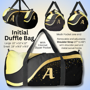Add Your Initial, Gold Ribbon Design on Black  Duffle Bag