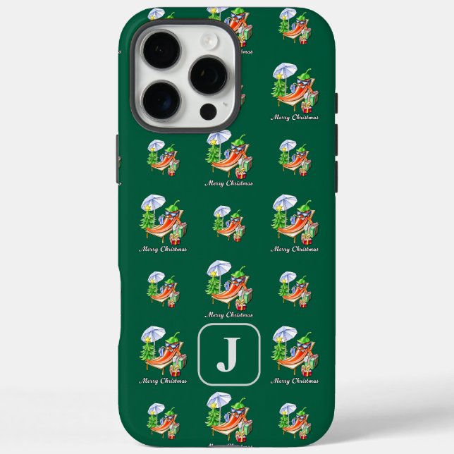 Add Your Initial Green Merry Christmas Pattern Case-Mate iPhone Case (Back)