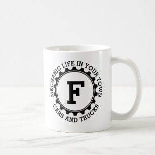 Add Your Initial Name or Own Text Mechanic E F G H Coffee Mug