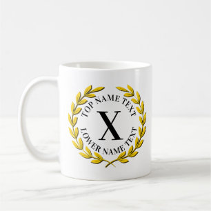 Add Your Initial Name or Text Gold Wreath X Y Z Coffee Mug