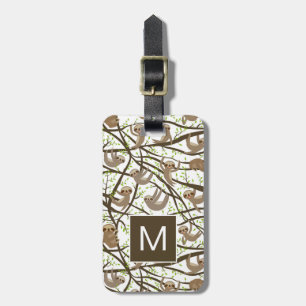 Add Your Initial   Smiling Sloth Pattern Luggage Tag