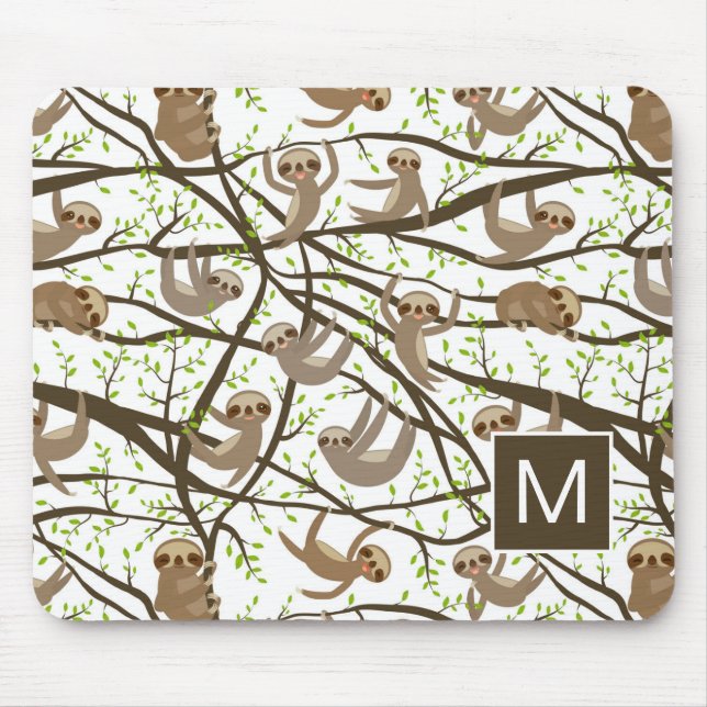 Add Your Initial | Smiling Sloth Pattern Mouse Mat (Front)