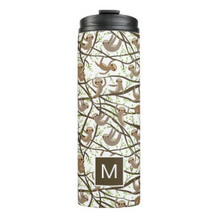 Add Your Initial   Smiling Sloth Pattern Thermal Tumbler