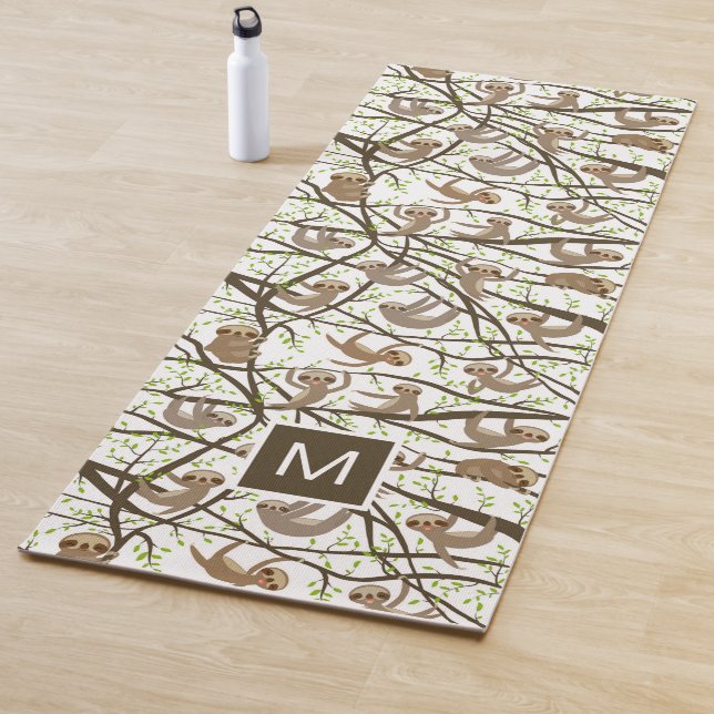 Add Your Initial | Smiling Sloth Pattern Yoga Mat (In Situ)