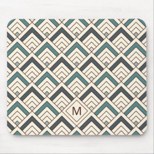 Add Your Initial   Teal Geometric Pattern Mouse Mat