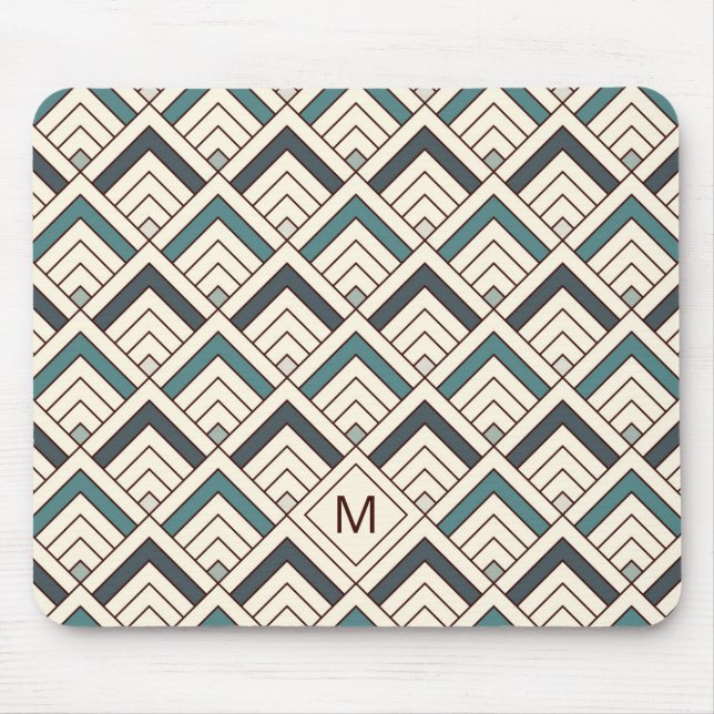 Add Your Initial | Teal Geometric Pattern Mouse Mat (Front)