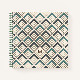 Add Your Initial   Teal Geometric Pattern Notebook