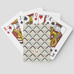 Add Your Initial   Teal Geometric Pattern Playing Cards