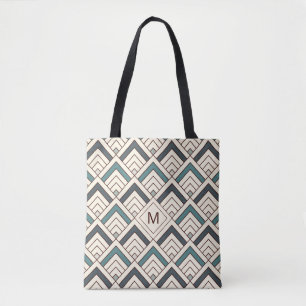 Add Your Initial   Teal Geometric Pattern Tote Bag