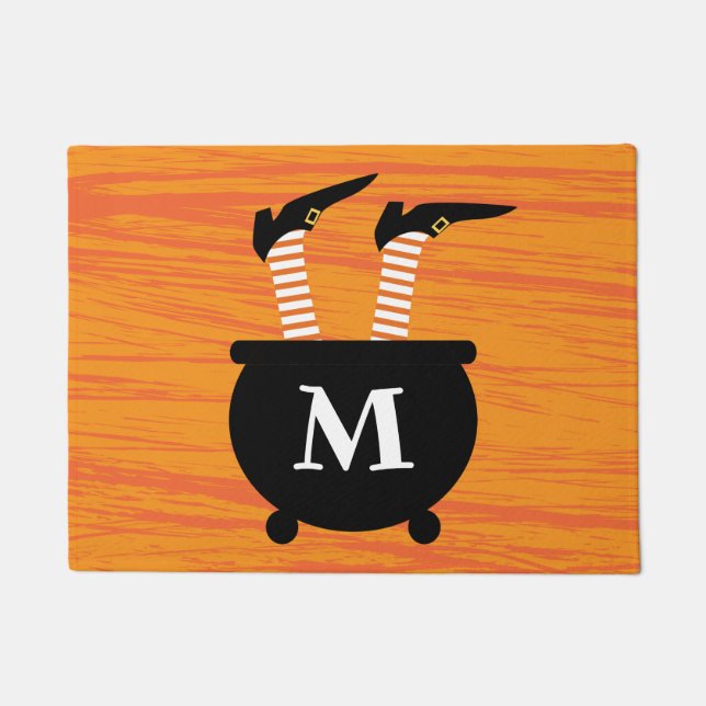 Add Your Initial | Witch in a Witch's Cauldron Doormat (Front)
