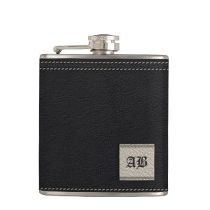 Add your initials - white and black leather hip flask