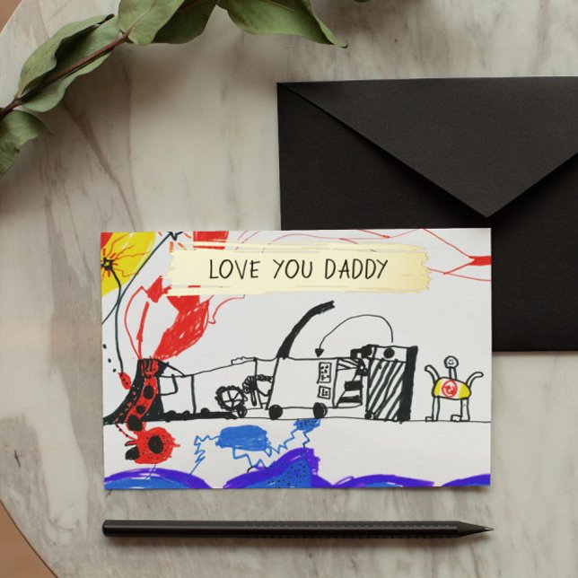 Add Your Kid's Drawing & Photo Custom Father's Day Foil Holiday Card (Creator Uploaded)