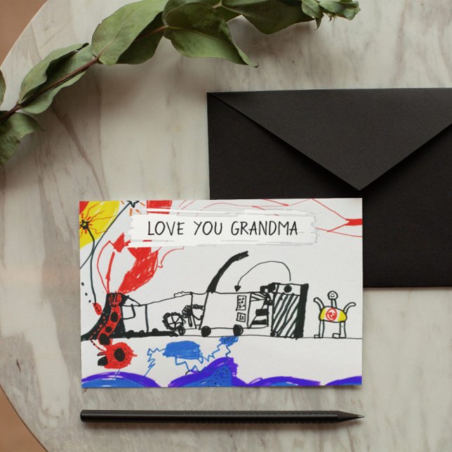  Add Your Kid's Drawing & Photo Custom Grandmother Foil Holiday Card (Creator Uploaded)