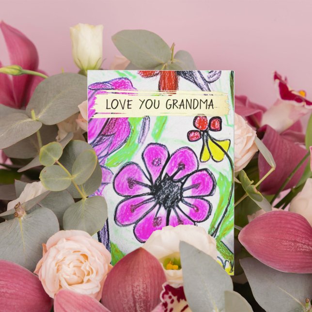  Add Your Kid's Drawing & Photo Custom Grandmother Foil Holiday Card (Creator Uploaded)