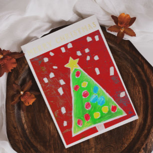    Add Your Kid's Drawing & Photo Cute Custom Xmas Foil Holiday Card
