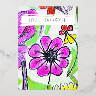 Add Your Kid's Drawing & Photo Personalised Uncle Foil Holiday Card