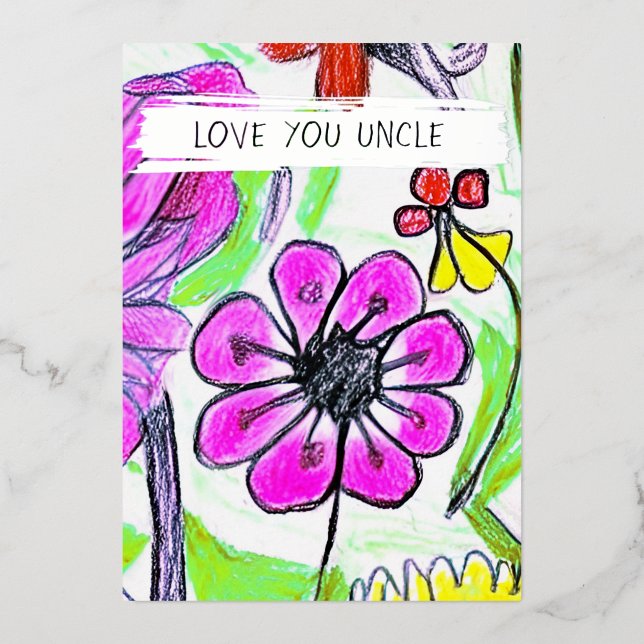  Add Your Kid's Drawing & Photo Personalised Uncle Foil Holiday Card (Front)