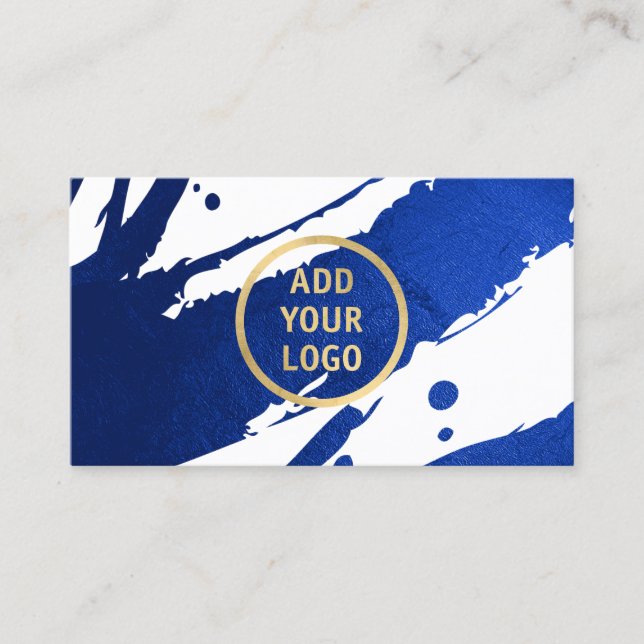Add Your Logo Abstract Indigo Blue Brushstrokes Business Card (Front)